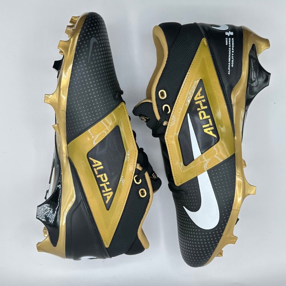 Mens Nike Alpha Menace 4 Pro Football Cleats Size 10.5 Black Gold FD7037-003 NEW - Picture 6 of 8